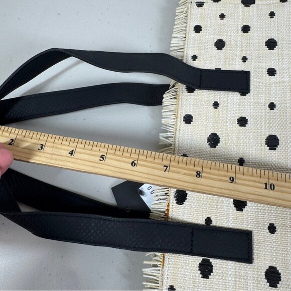 Boho Stylish Polka Dot Tote Bag Cream Black Raffia Straw Summer Beach Bag - Picture 14 of 16